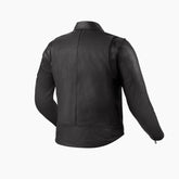 Giacca Huxley, una giacca moto in pelle nera con ventilazione integrata. Ideale per motociclisti. Di REV'IT!.
